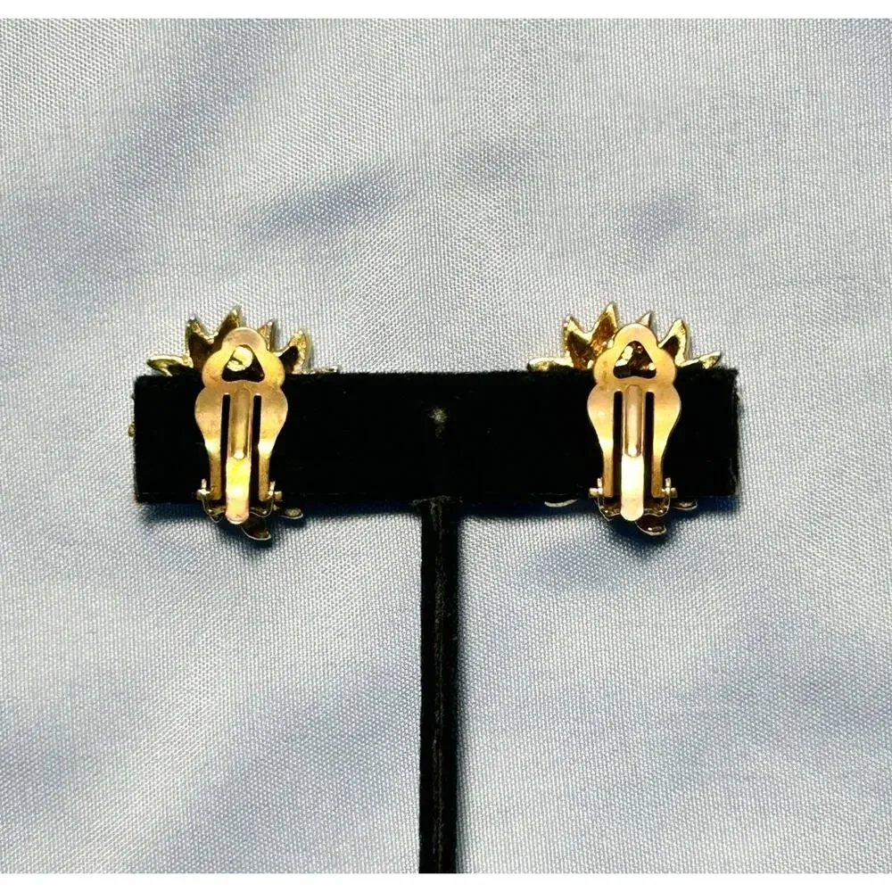 Vintage Sunburst Sunflower Earrings Clip On Gold And Silver Tone Sun Celestial